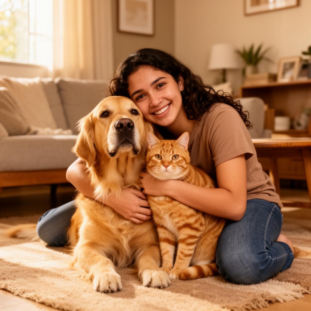 Tutora abraçando pet